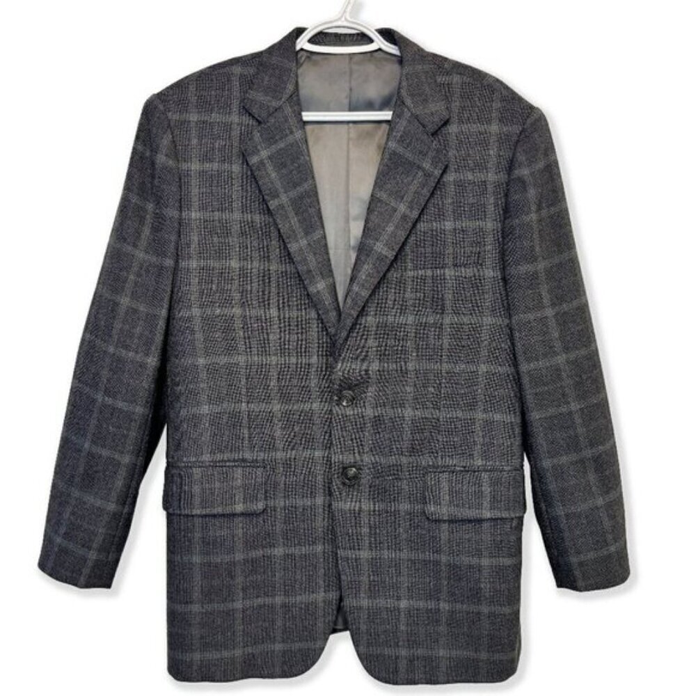 Vintage 80s 100% Wool Grey Plaid Blazer Maxwell’s Clothiers Hand-Tailored Jacket